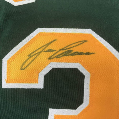 Framed Autographed/Signed Jose Canseco 33x42 Oakland Dark Green Baseball Jersey JSA COA