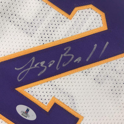 Framed Autographed/Signed Lonzo Ball 33x42 Los Angeles White Basketball Jersey Beckett BAS COA