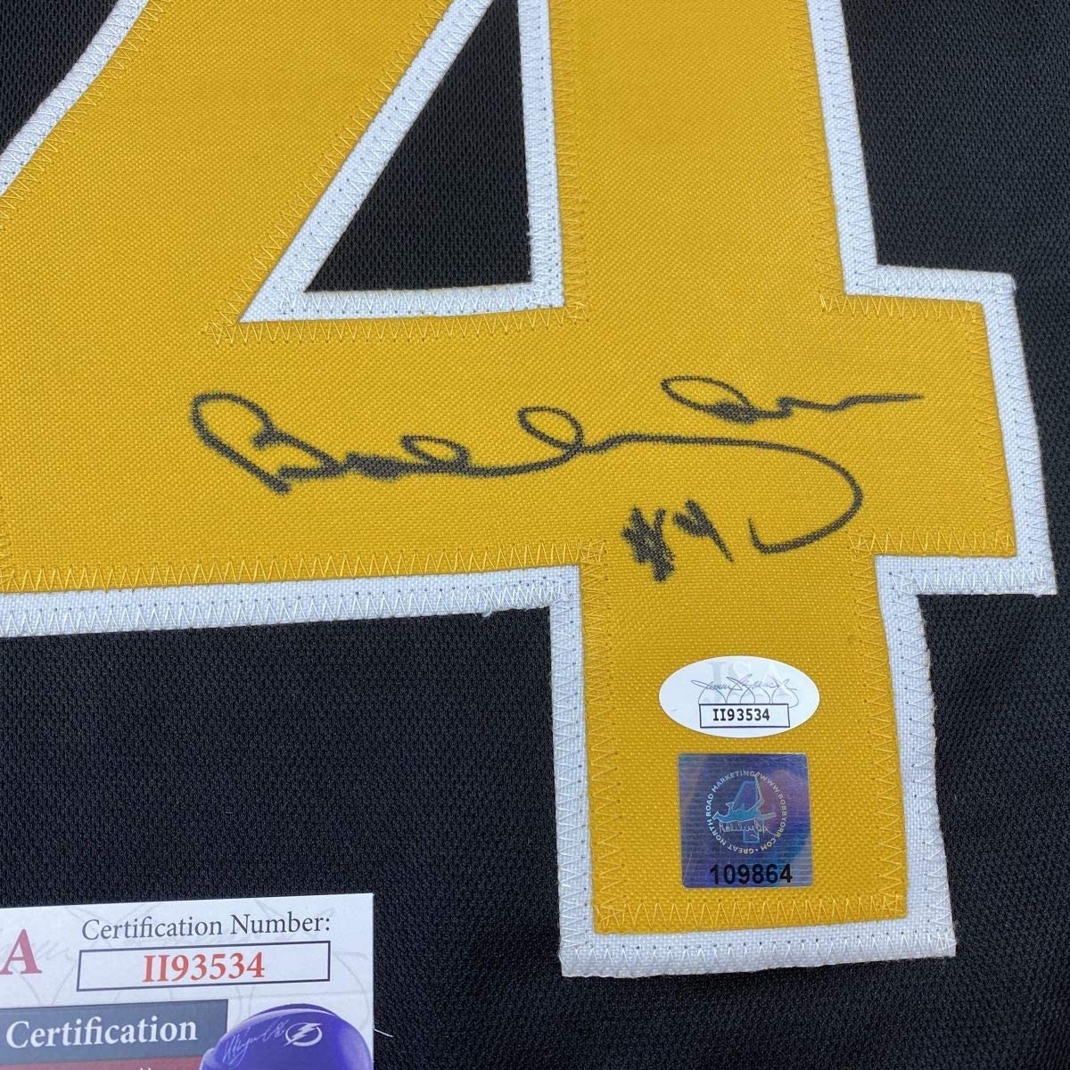 Framed Autographed/Signed Bobby Orr 33x42 Boston Black Hockey Jersey JSA & GNR COA