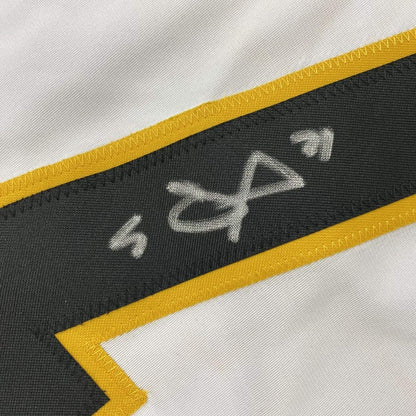 Autographed/Signed Evgeni Malkin Pittsburgh White Hockey Jersey Beckett BAS COA