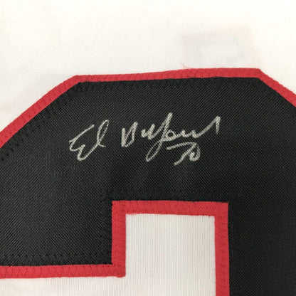 Framed Autographed/Signed Ed Belfour 33x42 Chicago White Hockey Jersey JSA COA