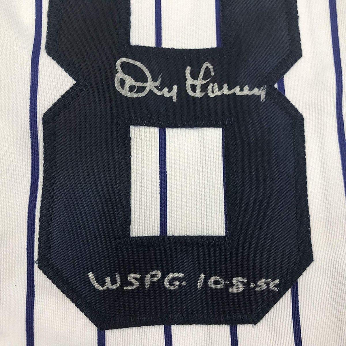 Framed Autographed/Signed Don Larsen Inscribed 33x42 New York Pinstripe Baseball Jersey Beckett BAS COA