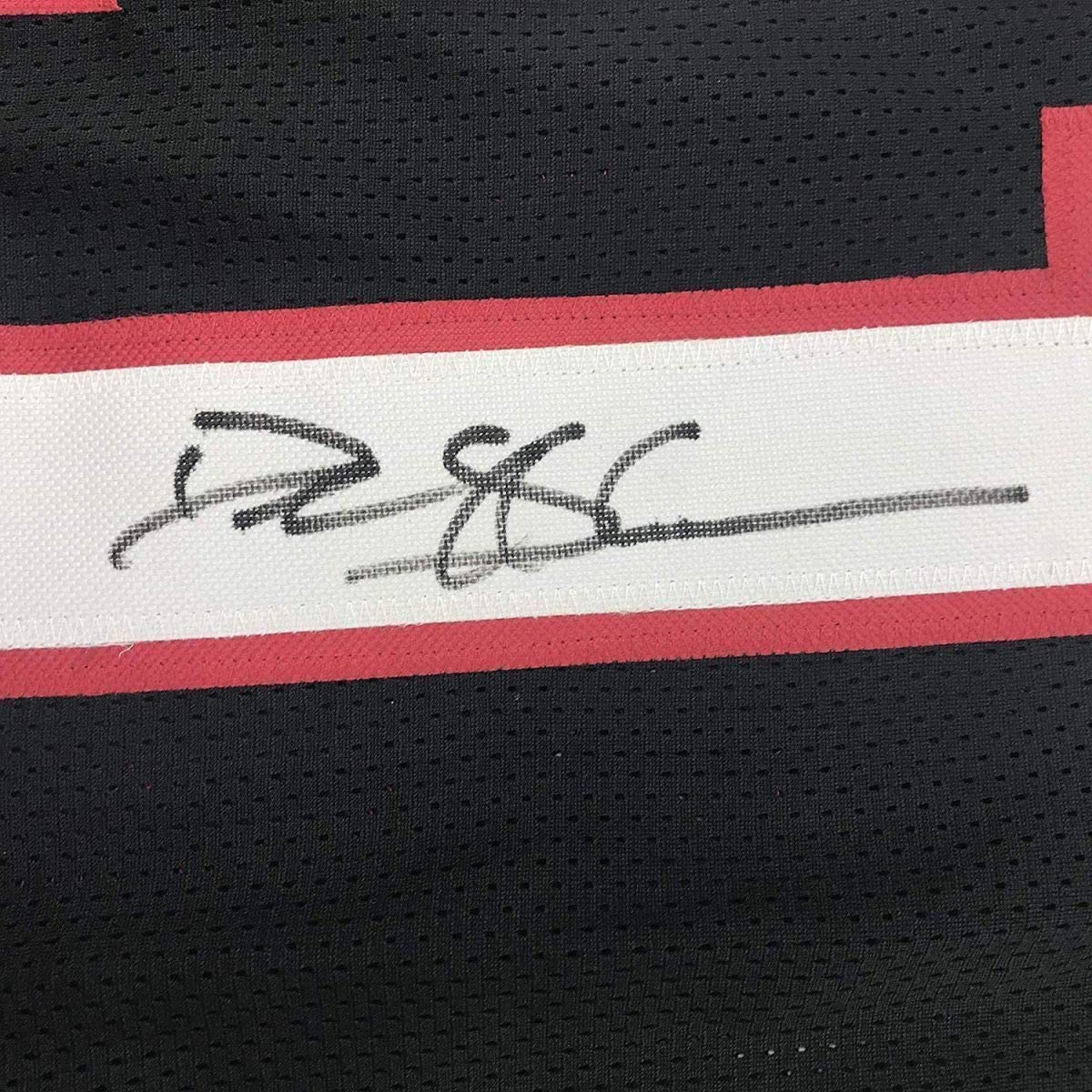 Framed Autographed/Signed Deion Sanders 33x42 Atlanta Black Football Jersey JSA COA