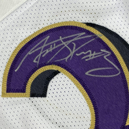 Framed Autographed/Signed Matt Stover 33x42 Baltimore White Football Jersey JSA COA