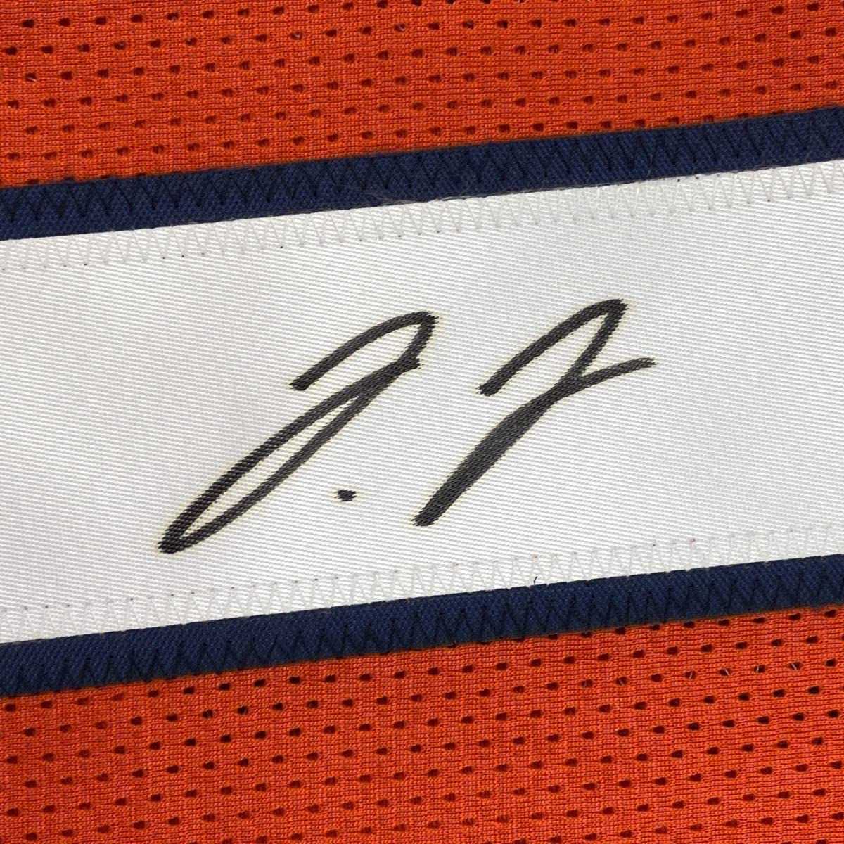 Framed Autographed/Signed Jerry Jeudy 33x42 Denver Retro Orange Football Jersey JSA COA