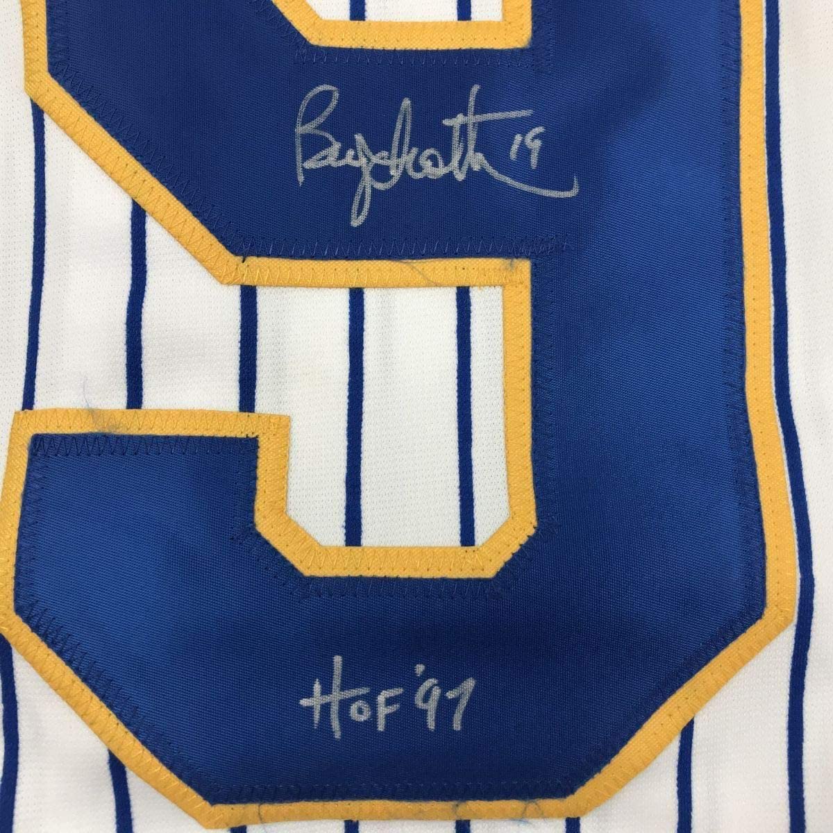 Framed Autographed/Signed Robin Yount HOF 97 33x42 Milwaukee Pinstripe Baseball Jersey JSA COA