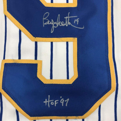 Framed Autographed/Signed Robin Yount HOF 97 33x42 Milwaukee Pinstripe Baseball Jersey JSA COA
