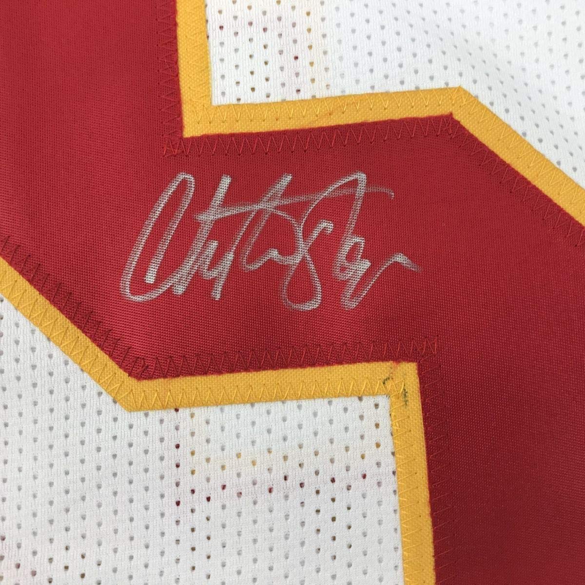 Framed Autographed/Signed Christian Okoye 33x42 Kansas City White Football Jersey PSA/DNA COA