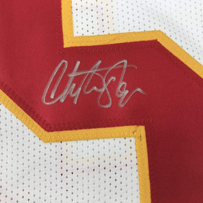 Framed Autographed/Signed Christian Okoye 33x42 Kansas City White Football Jersey PSA/DNA COA