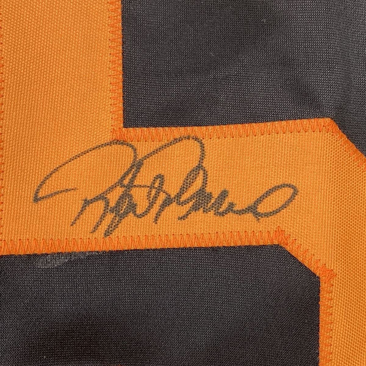 Framed Autographed/Signed Rafael Palmeiro 33x42 Baltimore Black Baseball Jersey JSA COA