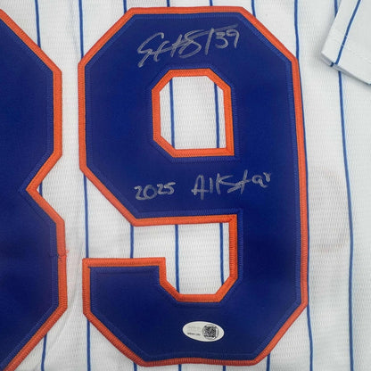 Framed Autographed/Signed Edwin Diaz "2025 All-Star" 35x39 New York Pinstripe Baseball Jersey JSA COA