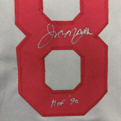 Framed Autographed/Signed Joe Morgan HOF 90 33x42 Cincinnati Grey Baseball Jersey JSA COA