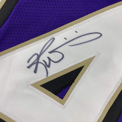 Framed Autographed/Signed Ricky Williams 33x42 Baltimore Purple Football Jersey Beckett BAS COA