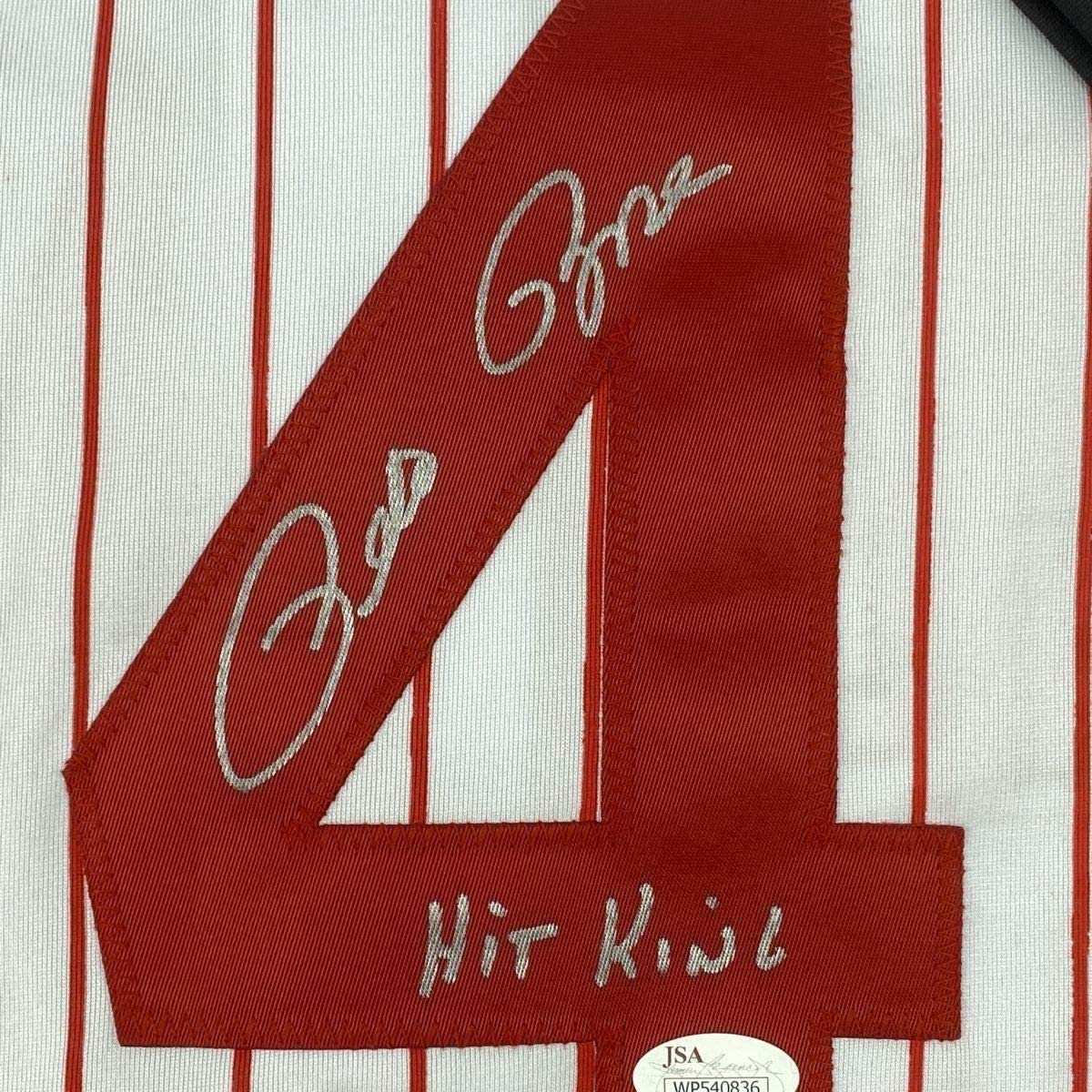 Framed Autographed/Signed Pete Rose Hit King 33x42 Cincinnati Pinstripe Baseball Jersey JSA COA