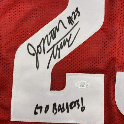 Framed Autographed/Signed Jonathan Taylor Inscribed 33x42 Wisconsin Red College Football Jersey JSA COA
