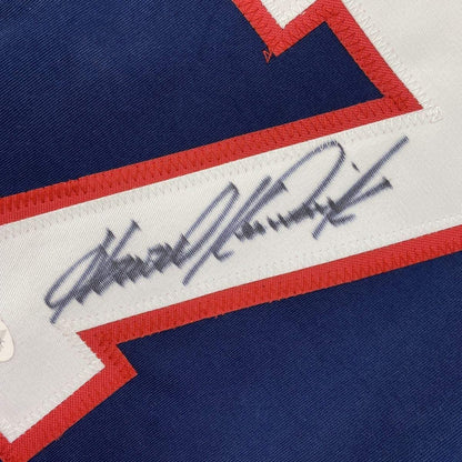 Framed Autographed/Signed Howie Kendrick 33x42 Washington Blue Baseball Jersey JSA COA