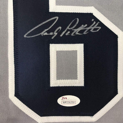 Framed Autographed/Signed Andy Pettitte 33x42 New York Grey Baseball Jersey JSA COA Holo Only