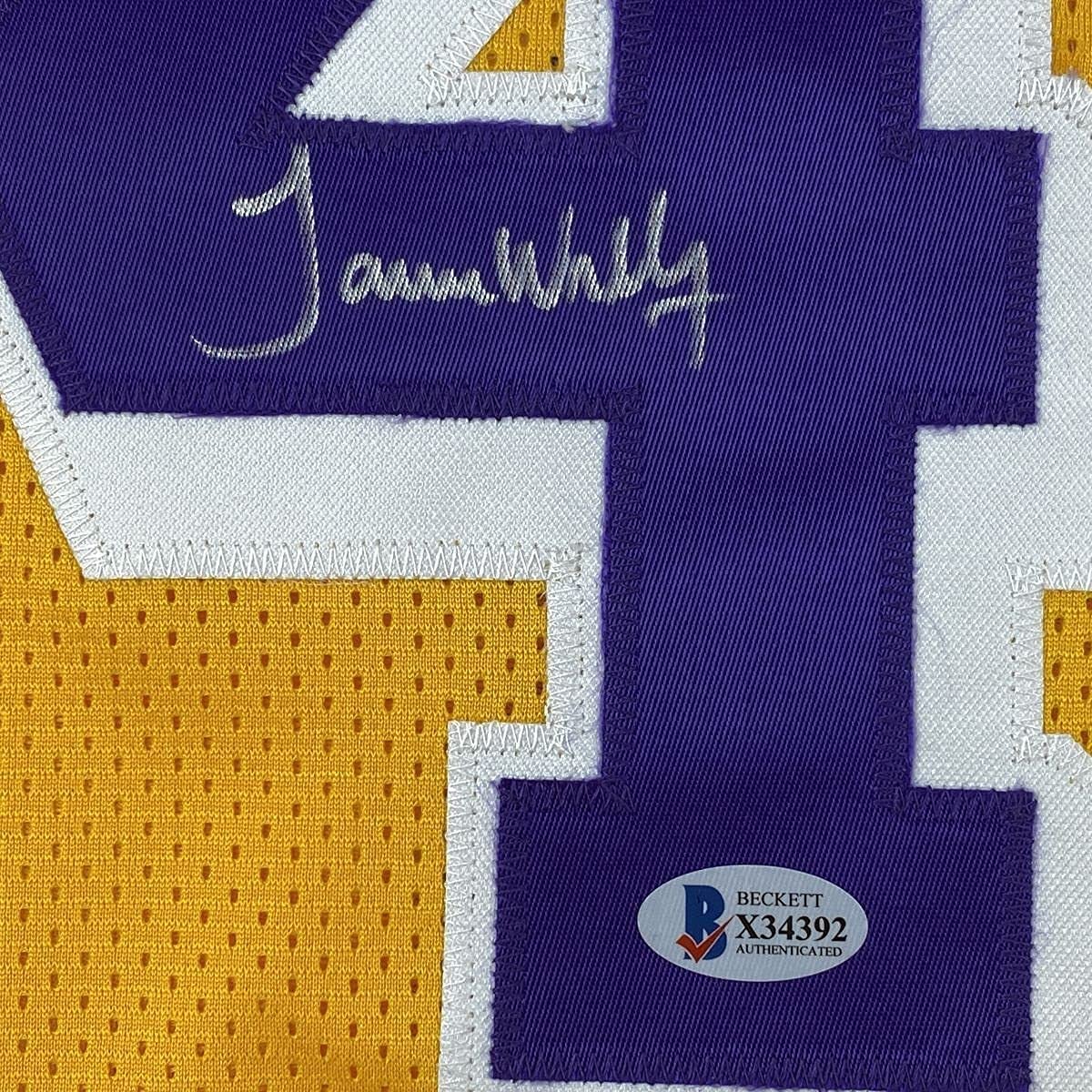Framed Autographed/Signed James Worthy 33x42 Los Angeles LA Yellow Basketball Jersey Beckett BAS COA