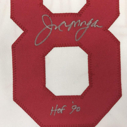 Framed Autographed/Signed Joe Morgan HOF 90 33x42 Cincinnati White Baseball Jersey JSA COA