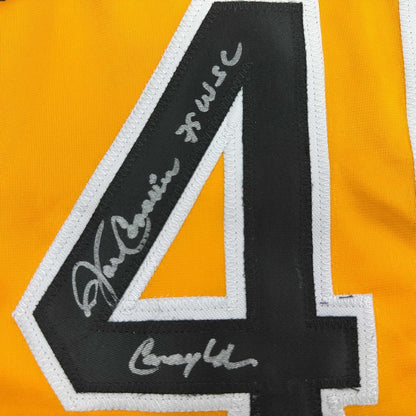 Framed Autographed/Signed John Candelaria 35x39 Pittsburgh Yellow Baseball Jersey JSA COA