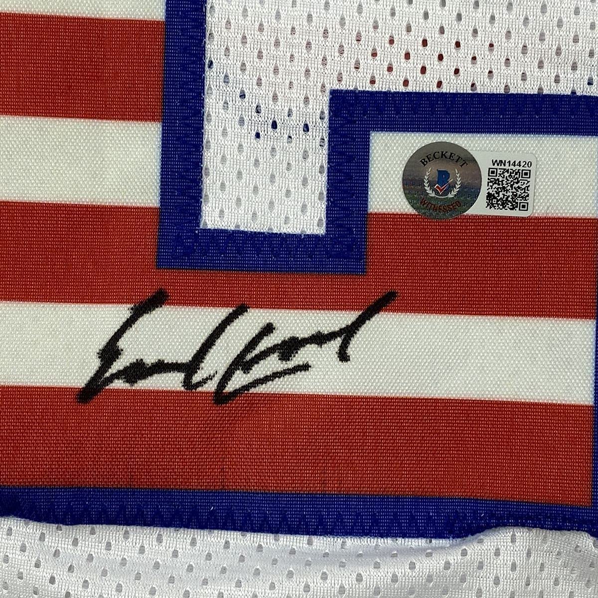 Framed Autographed/Signed Earl Campbell 33x42 Texas USA White Football Jersey Beckett BAS COA