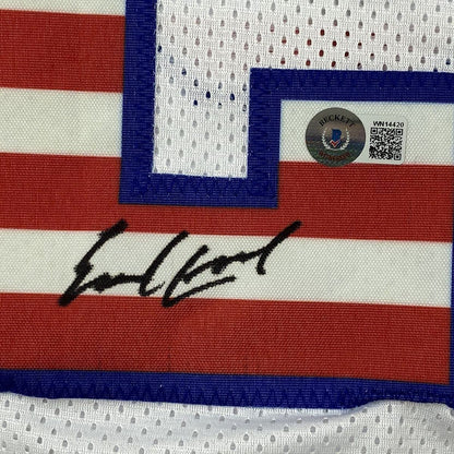 Framed Autographed/Signed Earl Campbell 33x42 Texas USA White Football Jersey Beckett BAS COA
