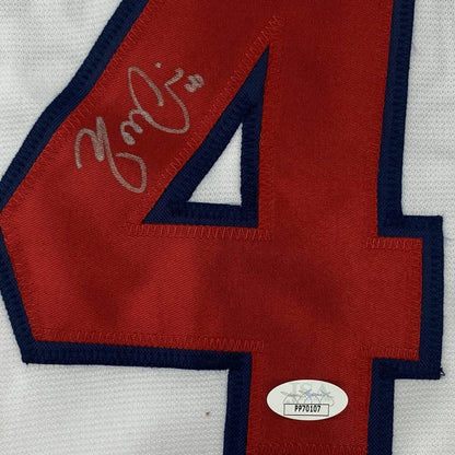 Framed Autographed/Signed Yadier Molina 33x42 St. Louis White Baseball Jersey JSA COA Holo Only