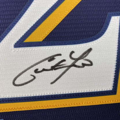 Framed Autographed/Signed Christian Yelich 33x42 Milwaukee Blue Baseball Jersey Beckett BAS COA