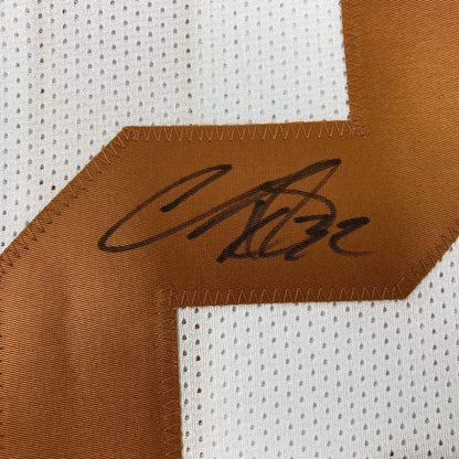 Framed Autographed/Signed Cedric Benson 33x42 Texas White College Football Jersey JSA COA