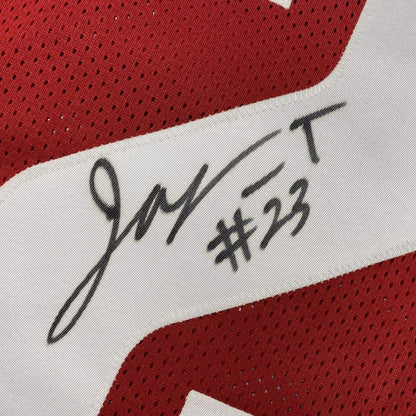 Framed Autographed/Signed Jonathan Taylor 33x42 Wisconsin Red College Football Jersey JSA COA