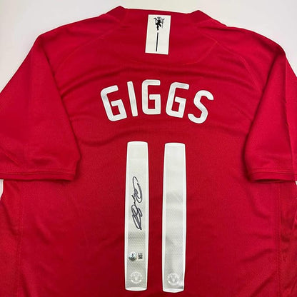 Framed Autographed/Signed Ryan Giggs 35x39 Manchester United Red Soccer Jersey Beckett BAS COA