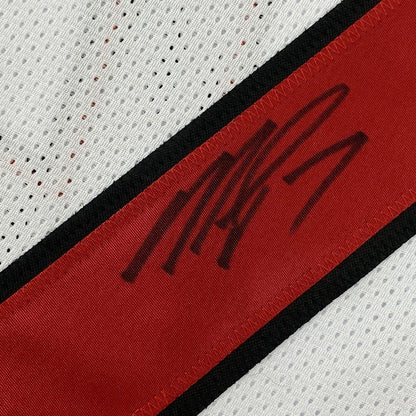 Framed Autographed/Signed Michael Mike Vick 33x42 Atlanta Retro White Football Jersey Beckett BAS COA