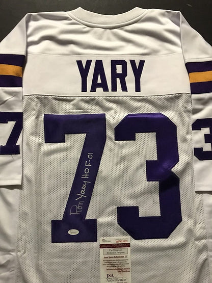 Autographed/Signed Ron Yary"HOF 01" Minnesota White Football Jersey JSA COA