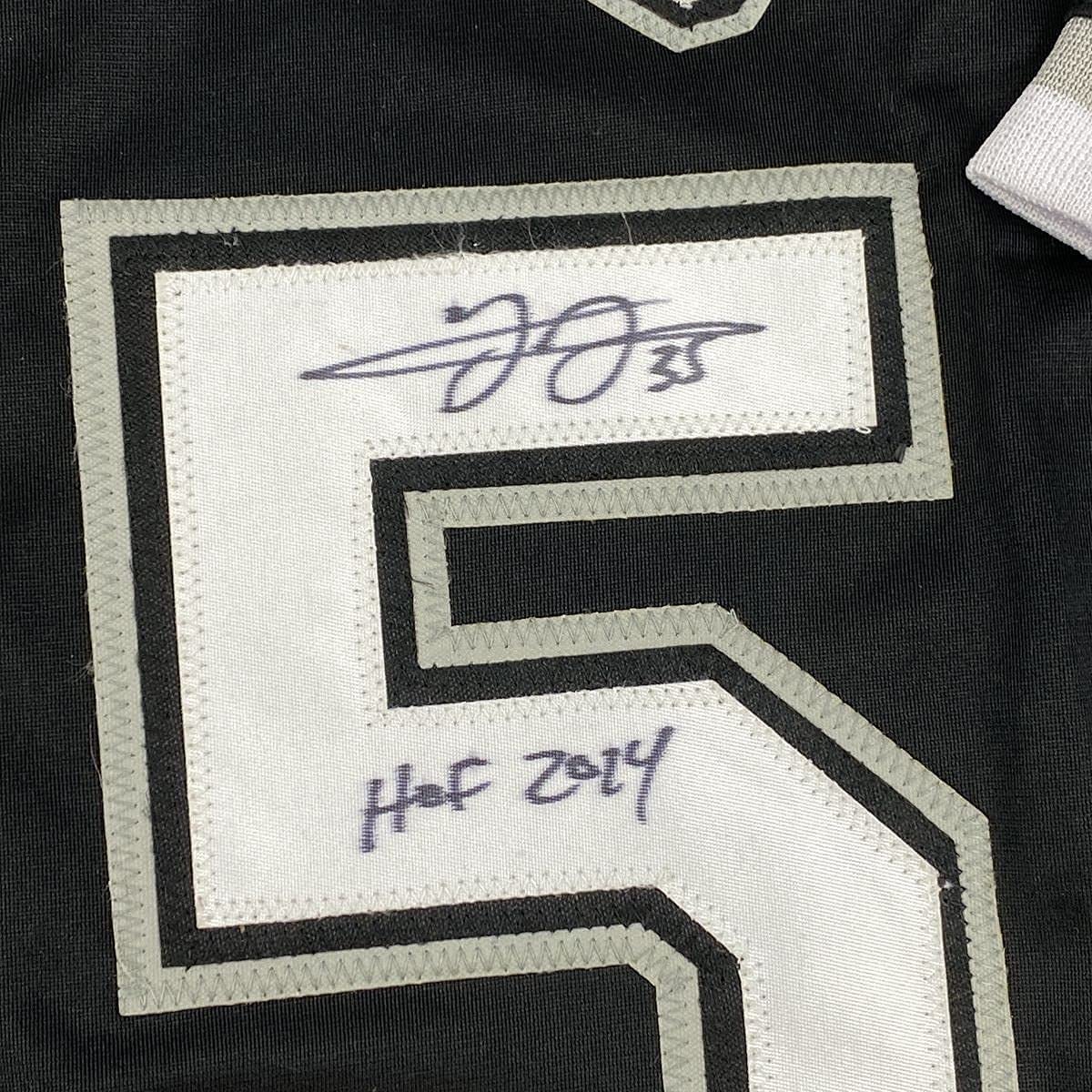 Framed Autographed/Signed Frank Thomas HOF 2014 33x42 Chicago Black Baseball Jersey JSA COA