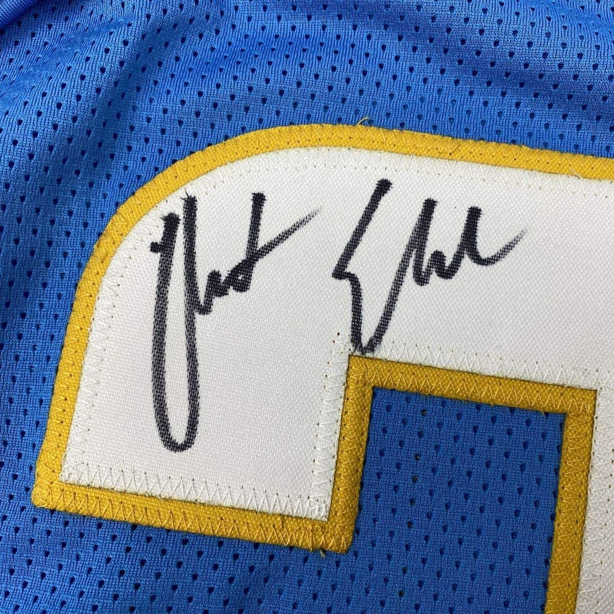 Framed Autographed/Signed Austin Ekeler 33x42 Los Angeles LA Powder Blue Football Jersey PSA/DNA COA