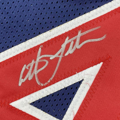 Framed Autographed/Signed Christian Laettner 33x42 Team USA United States Blue Basketball Jersey JSA COA