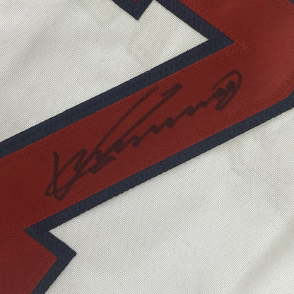 Framed Autographed/Signed Vladimir Vlad Guerrero 33x42 Los Angeles LA Anaheim White Baseball Jersey JSA COA