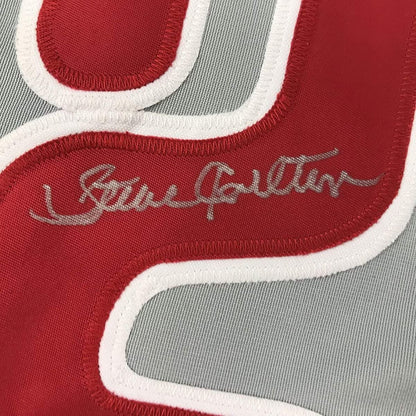 Framed Autographed/Signed Steve Carlton 33x42 Philadelphia Grey Baseball Jersey JSA COA