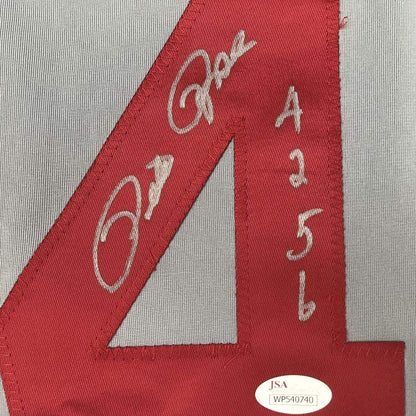 Framed Autographed/Signed Pete Rose 4256 33x42 Cincinnati Grey Baseball Jersey JSA COA