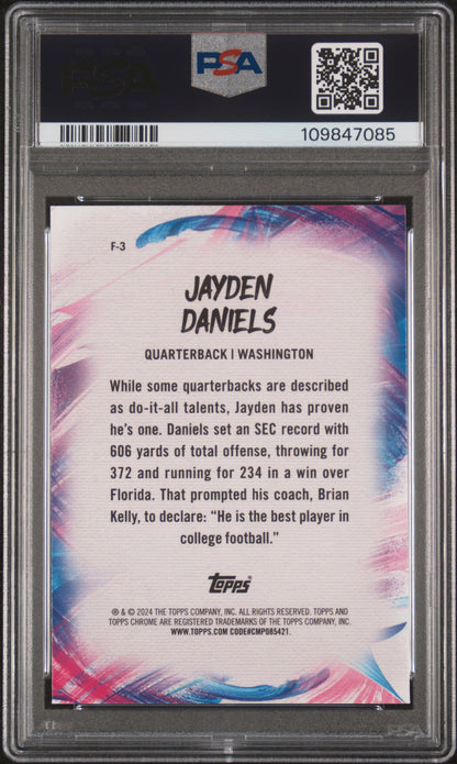 Graded 2024 Topps Chrome Jayden Daniels #F3 Finesse Rookie RC Football Card PSA 10 Gem Mint