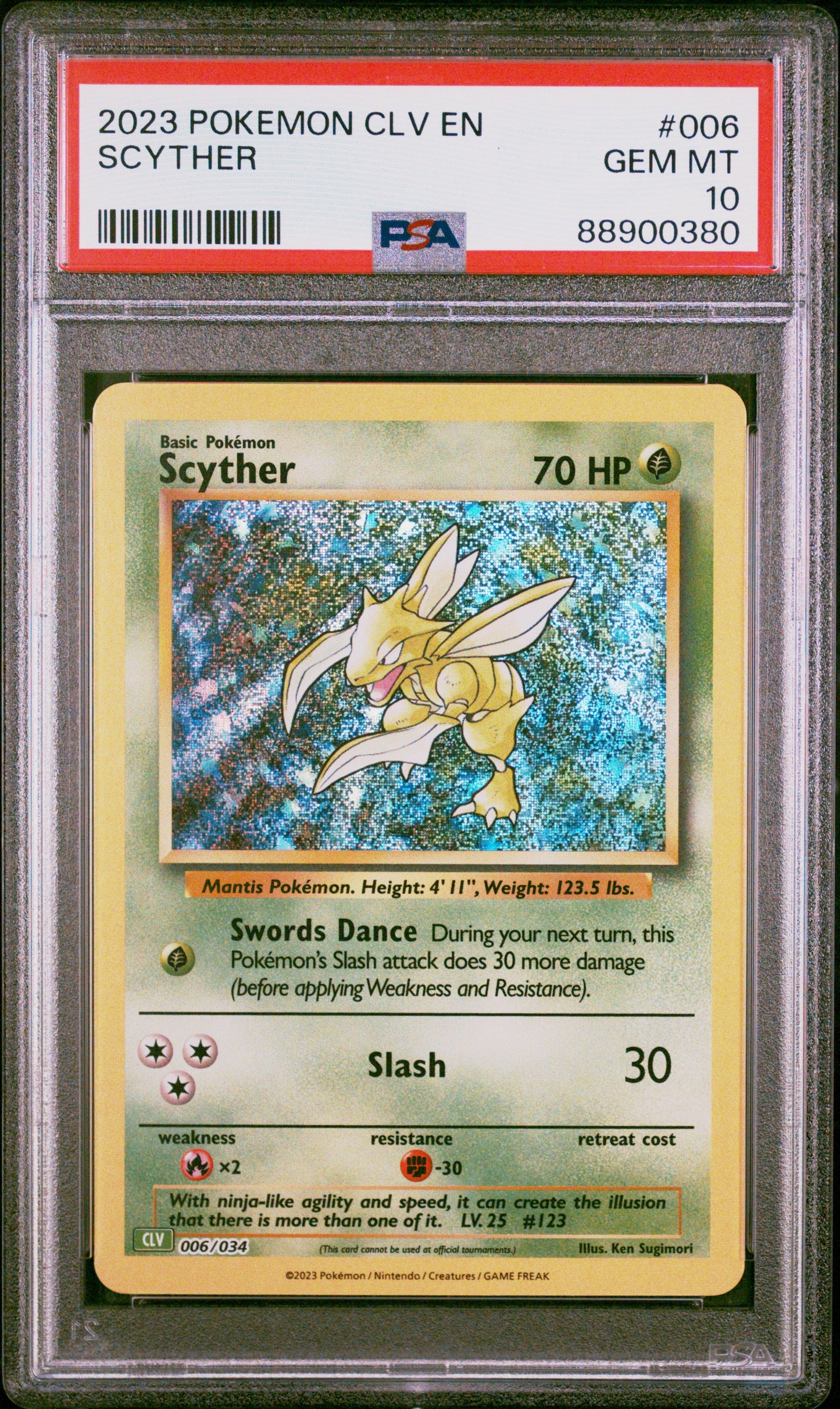 Graded 2023 PKM CLV Scyther #006 Classic Venusaur & Lugia Ex Deck Trading Card Game PSA 10 Gem Mint