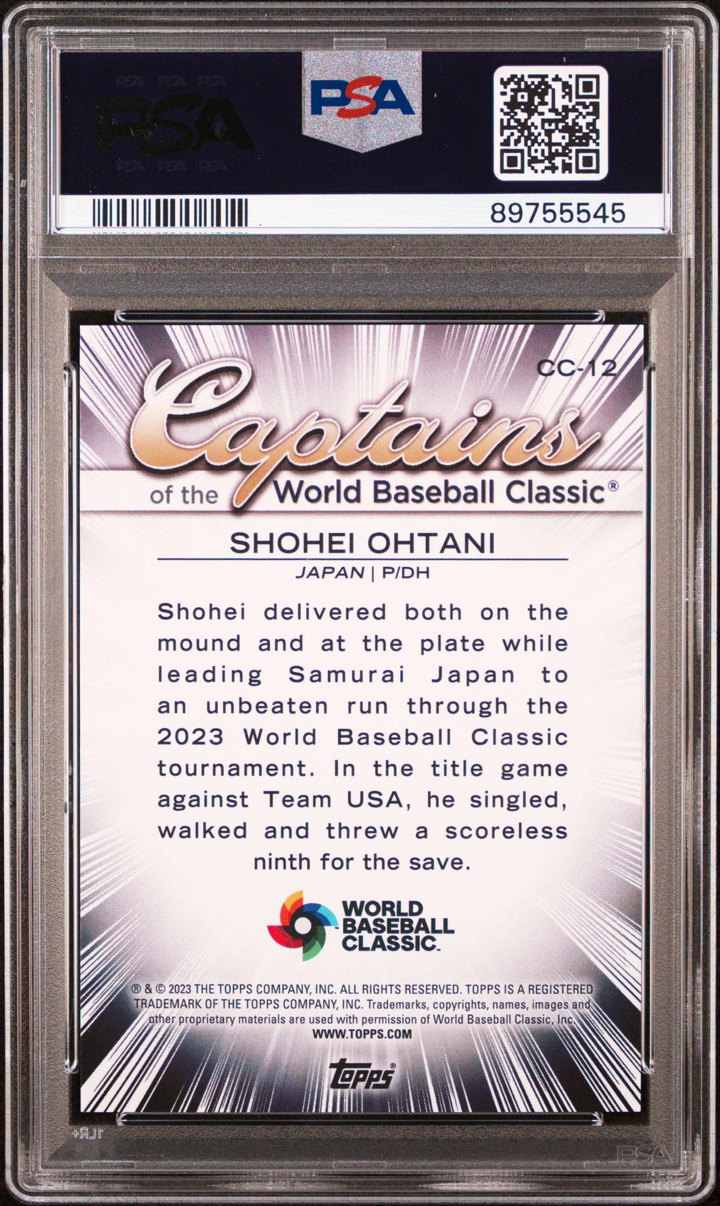 Graded 2023 Topps WBC Shohei Ohtani #CC12 Captains of the WBC Baseball Card PSA 10 Gem Mint