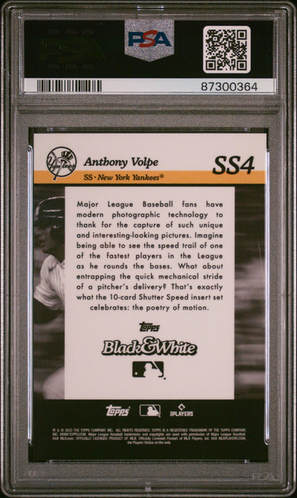 Graded 2023 Topps Black & White Anthony Volpe #SS4 Shutter Speed Rookie RC Baseball Card PSA 10 Gem Mint