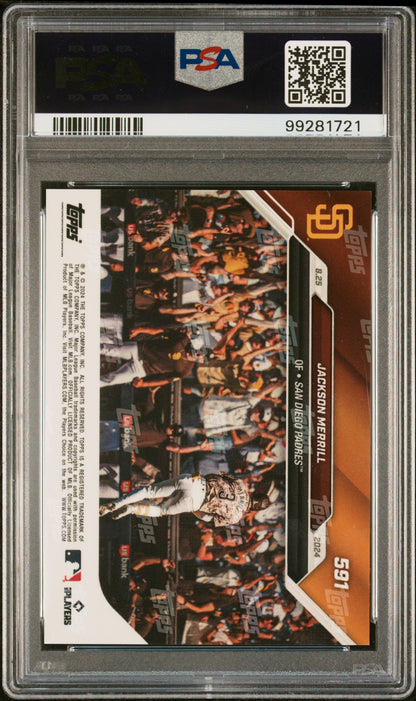 Graded 2024 Topps Now Jackson Merrill #591 Merrill Magic! Walk Off Home Run Propels Padres Rookie RC Baseball Card PSA 10 Gem Mint