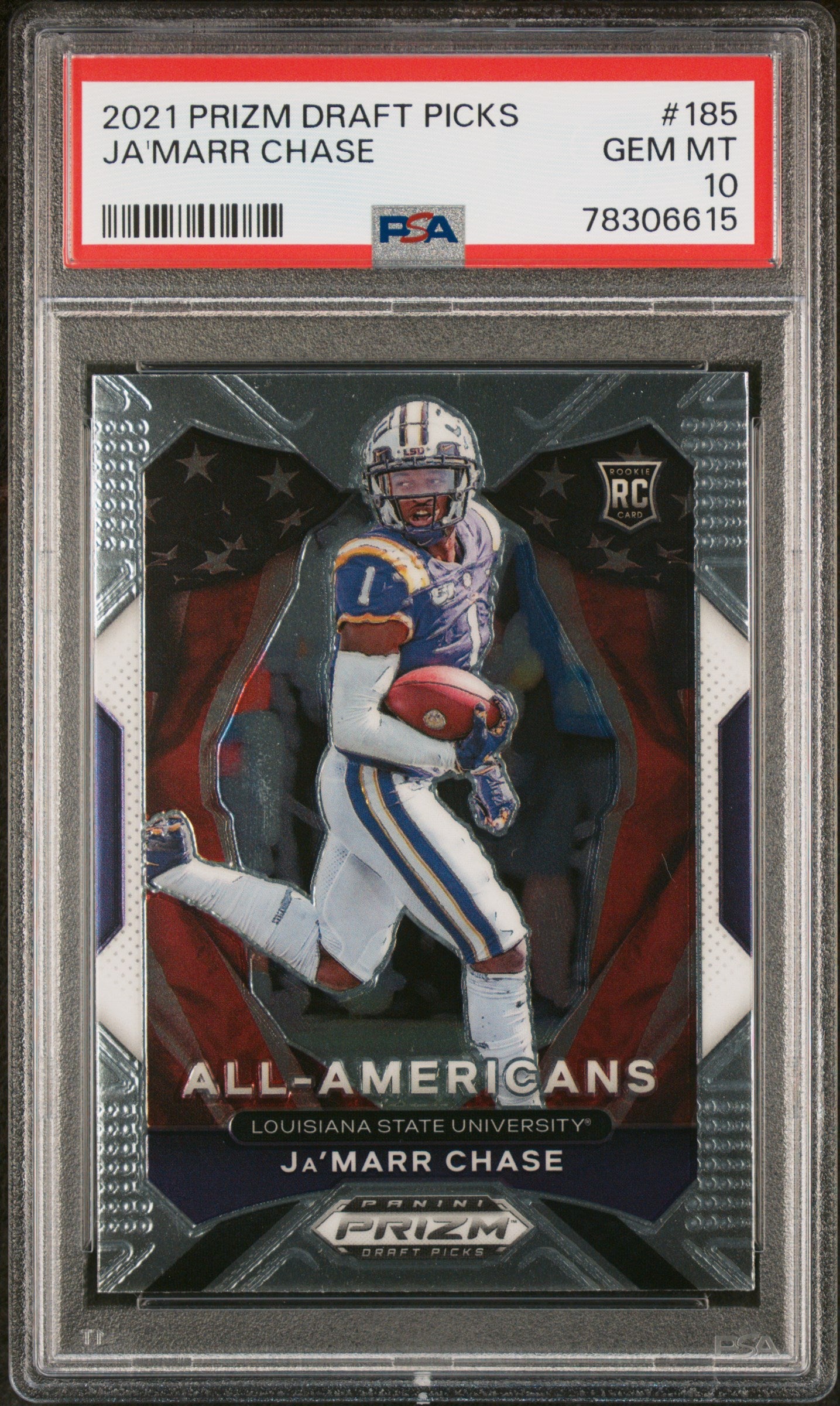 Graded 2021 Panini Prizm DP Ja'Marr Chase #185 Rookie RC Football Card PSA 10 Gem Mint