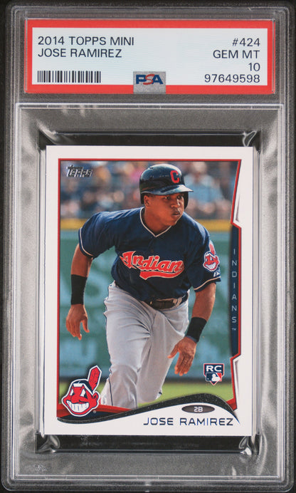 Graded 2014 Topps Mini Jose Ramirez #424 Rookie RC Baseball Card PSA 10 Gem Mint
