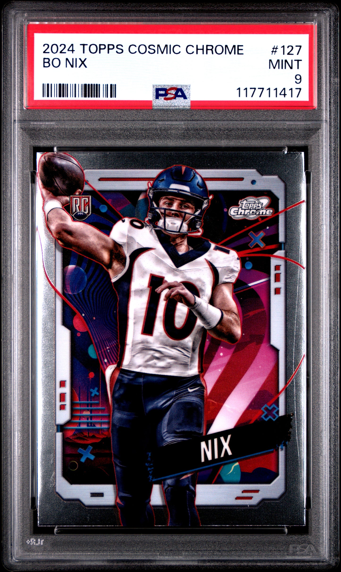 Graded 2024 Topps Cosmic Chrome Bo Nix #127 Rookie RC Football Card PSA 9 Mint
