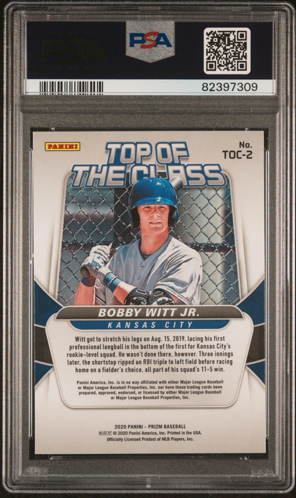 Graded 2020 Panini Prizm Bobby Witt Jr. #TOC2 Top Of The Class Rookie RC Baseball Card PSA 10 Gem Mint
