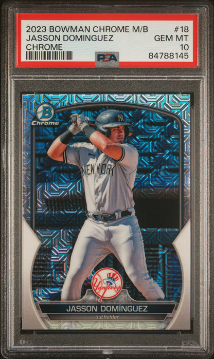 Graded 2023 Topps Bowman Chrome M/B Jasson Dominguez #18 Chrome Rookie RC Baseball Card PSA 10 Gem Mint