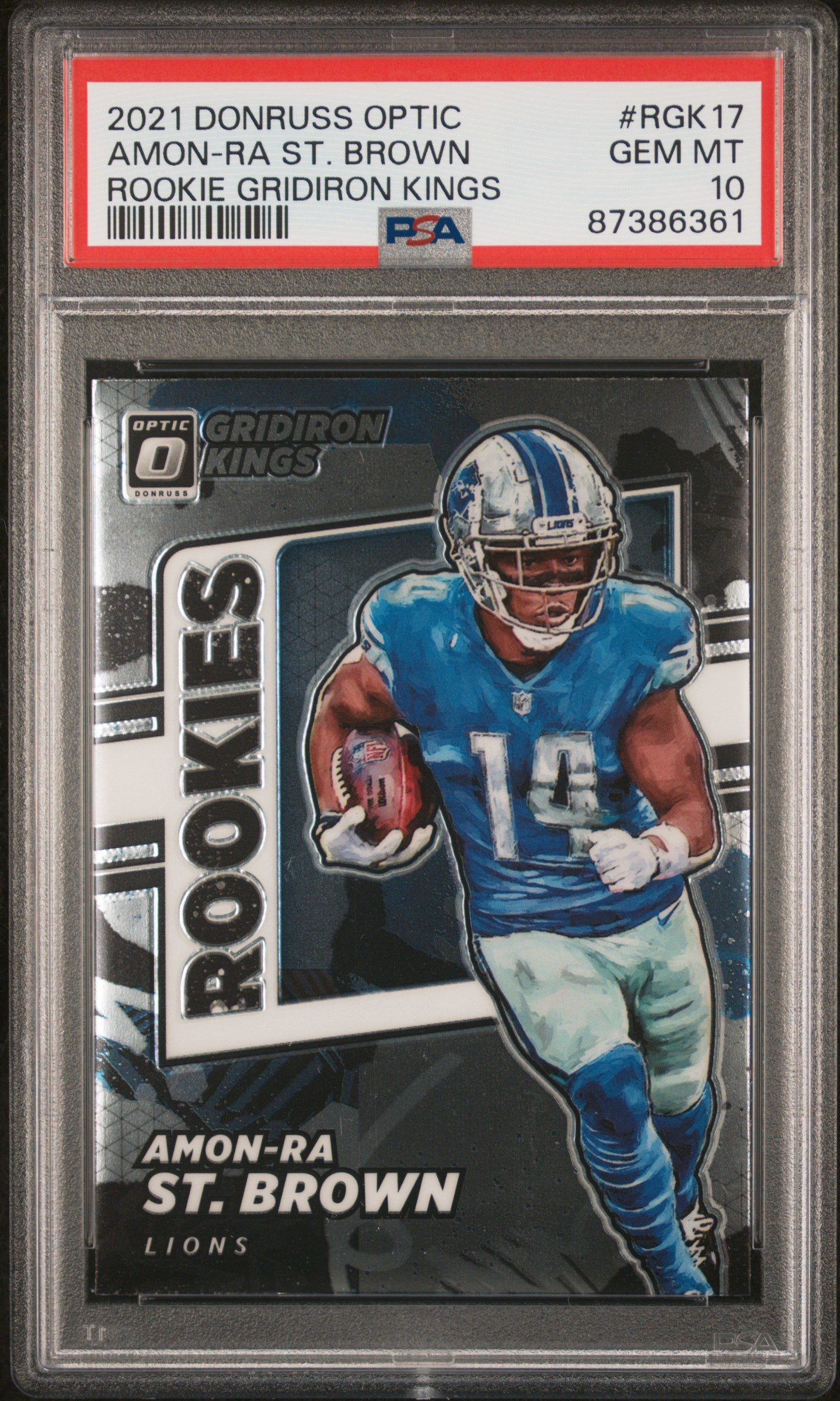 Graded 2021 Panini Donruss Optic Amon-Ra St. Brown #RGK17 Rookie Gridiron Kings Rookie RC Football Card PSA 10 Gem Mint